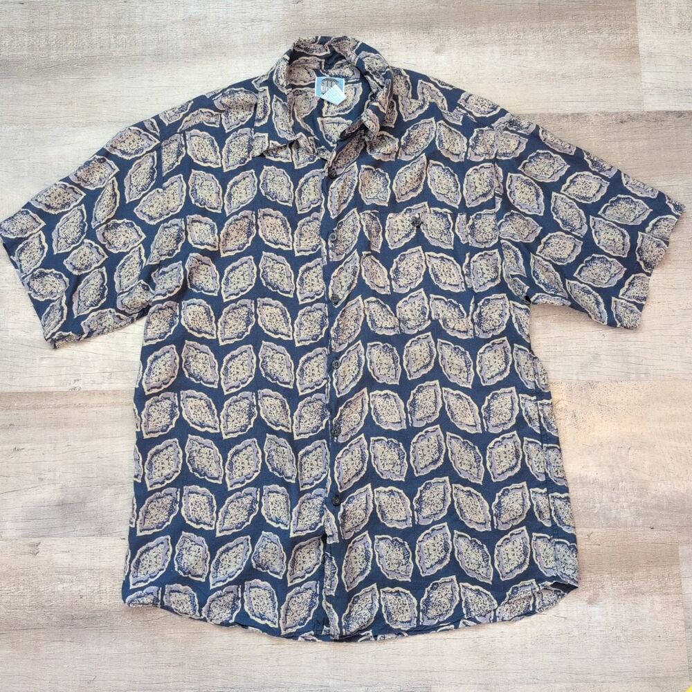 Vintage 100% Silk Uomo By Nak Silk Shirt Mens Button Up Geometric Pattern Size M